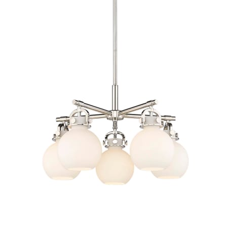 A large image of the Innovations Lighting 410-5CR-16-26 Newton Sphere Chandelier Polished Nickel / Matte White