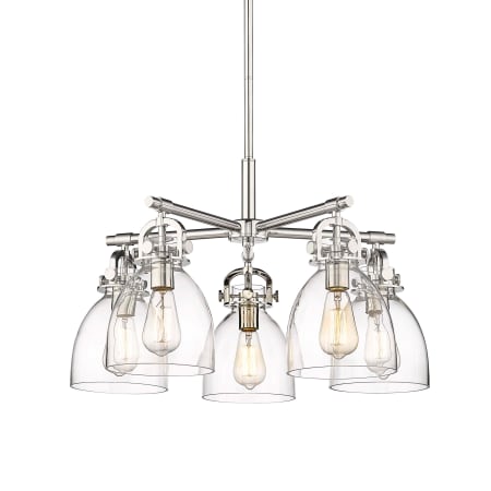 A large image of the Innovations Lighting 410-5CR-16-26 Newton Bell Chandelier Polished Nickel / Clear