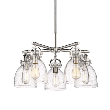 A large image of the Innovations Lighting 410-5CR-16-26 Newton Bell Chandelier Polished Nickel / Seedy