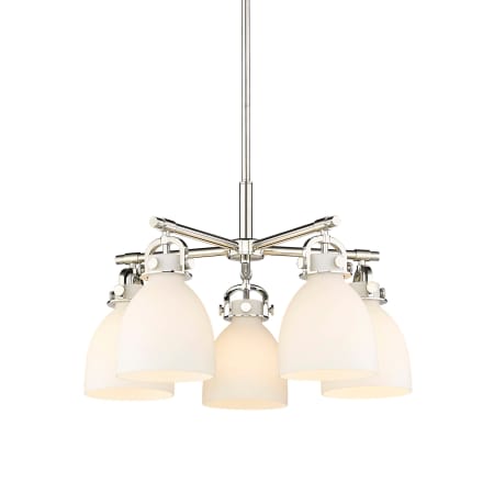 A large image of the Innovations Lighting 410-5CR-16-26 Newton Bell Chandelier Polished Nickel / Matte White