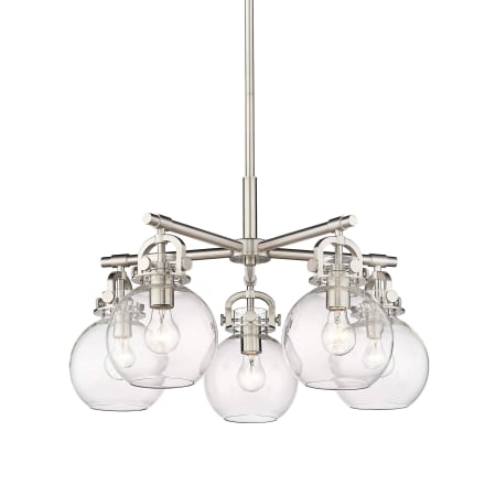 A large image of the Innovations Lighting 410-5CR-16-26 Newton Sphere Chandelier Satin Nickel / Clear