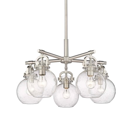 A large image of the Innovations Lighting 410-5CR-16-26 Newton Sphere Chandelier Satin Nickel / Seedy