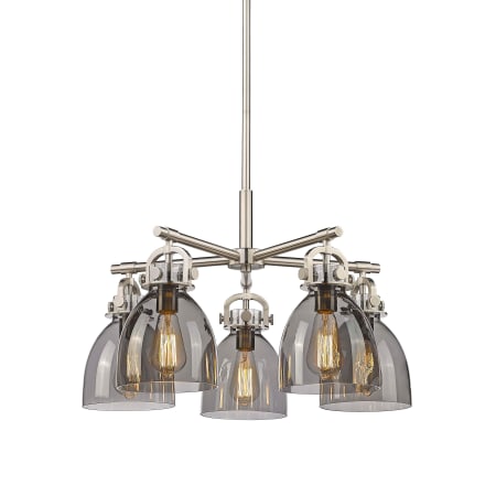 A large image of the Innovations Lighting 410-5CR-16-26 Newton Bell Chandelier Satin Nickel / Plated Smoke