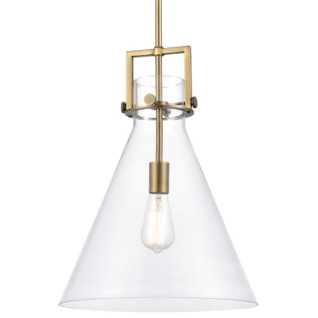 A large image of the Innovations Lighting 411-1S-14 Newton Brushed Brass / Clear