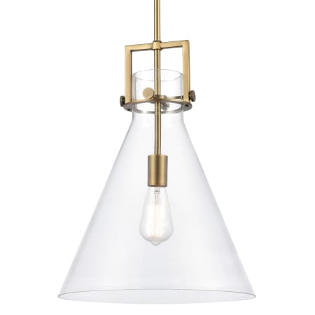 A large image of the Innovations Lighting 411-1SL-19-14 Newton Cone Pendant Brushed Brass / Clear