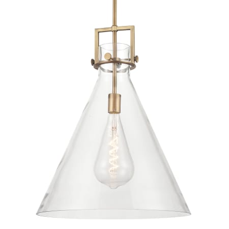 A large image of the Innovations Lighting 411-1SL-23-18 Newton Cone Pendant Brushed Brass / Clear