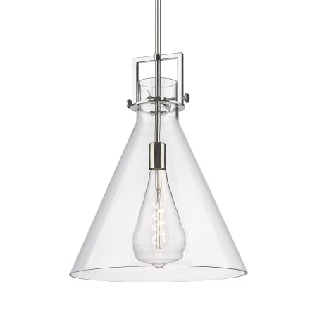 A large image of the Innovations Lighting 411-1SL-20-16 Newton Cone Pendant Polished Nickel / Clear