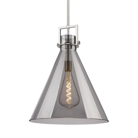 A large image of the Innovations Lighting 411-1SL-23-18 Newton Cone Pendant Satin Nickel / Plated Smoke