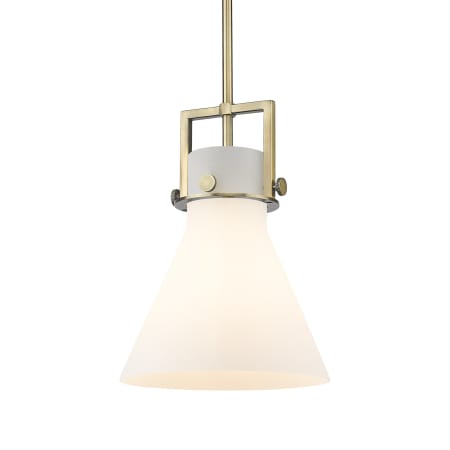 A large image of the Innovations Lighting 411-1SM-14-10 Newton Cone Pendant Brushed Brass / Matte White