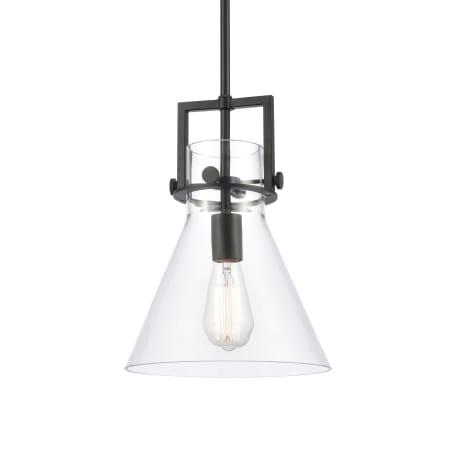 A large image of the Innovations Lighting 411-1SM-14-10 Newton Cone Pendant Matte Black / Clear