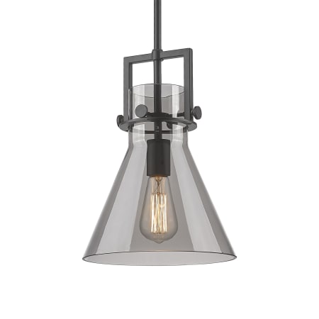 A large image of the Innovations Lighting 411-1SM-14-10 Newton Cone Pendant Matte Black / Plated Smoke