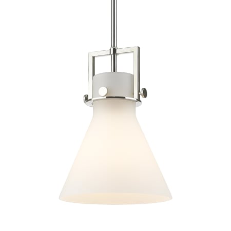 A large image of the Innovations Lighting 411-1SM-14-10 Newton Cone Pendant Polished Nickel / Matte White