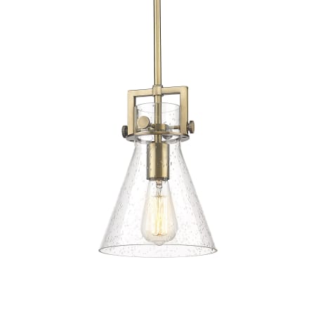 A large image of the Innovations Lighting 411-1SS-11-8 Newton Cone Pendant Brushed Brass / Seedy