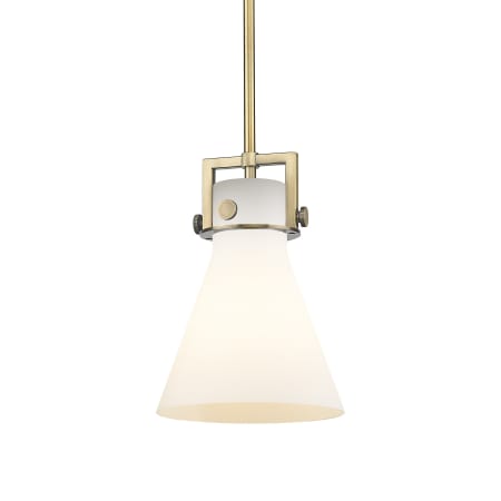 A large image of the Innovations Lighting 411-1SS-11-8 Newton Cone Pendant Brushed Brass / Matte White