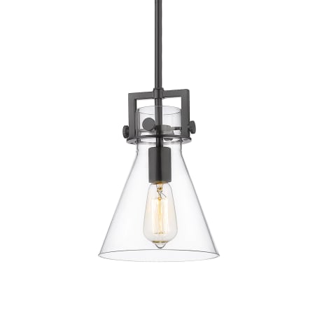 A large image of the Innovations Lighting 411-1SS-11-8 Newton Cone Pendant Matte Black / Clear