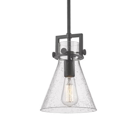 A large image of the Innovations Lighting 411-1SS-11-8 Newton Cone Pendant Matte Black / Seedy