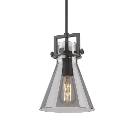 A large image of the Innovations Lighting 411-1SS-11-8 Newton Cone Pendant Matte Black / Plated Smoke