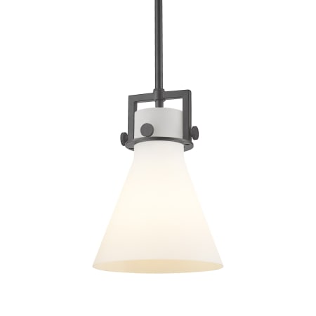 A large image of the Innovations Lighting 411-1SS-11-8 Newton Cone Pendant Matte Black / Matte White