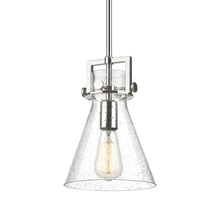 A large image of the Innovations Lighting 411-1SS-11-8 Newton Cone Pendant Polished Nickel / Seedy