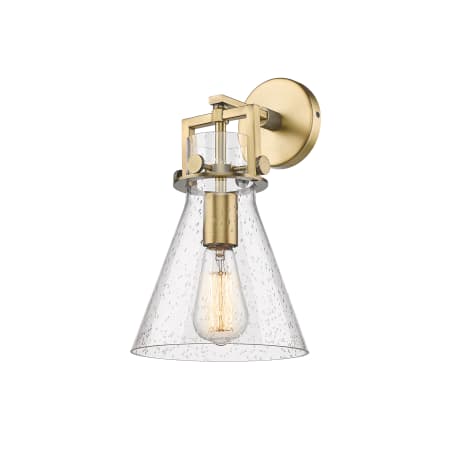 A large image of the Innovations Lighting 411-1W-14-8 Newton Cone Sconce Brushed Brass / Seedy