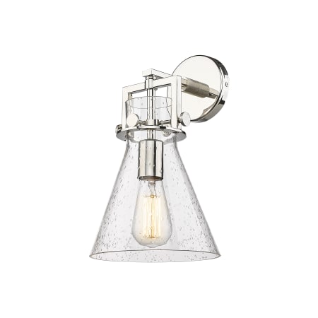 A large image of the Innovations Lighting 411-1W-14-8 Newton Cone Sconce Polished Nickel / Seedy