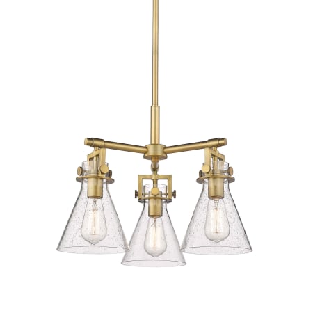 A large image of the Innovations Lighting 411-3CR-16-21 Newton Cone Pendant Brushed Brass / Seedy