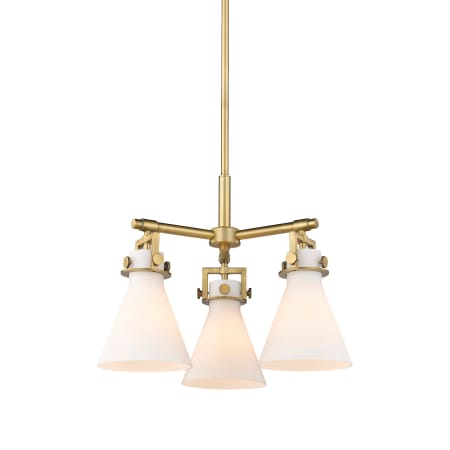 A large image of the Innovations Lighting 411-3CR-16-21 Newton Cone Pendant Brushed Brass / Matte White