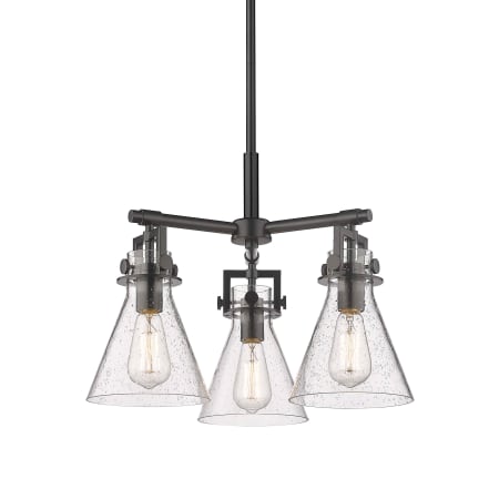 A large image of the Innovations Lighting 411-3CR-16-21 Newton Cone Pendant Matte Black / Seedy