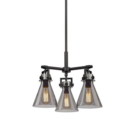 A large image of the Innovations Lighting 411-3CR-16-21 Newton Cone Pendant Matte Black / Plated Smoke
