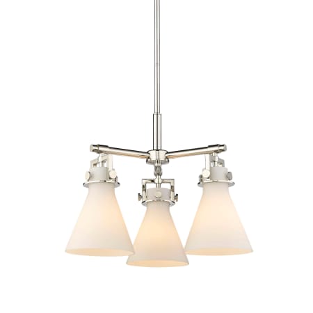 A large image of the Innovations Lighting 411-3CR-16-21 Newton Cone Pendant Polished Nickel / Matte White