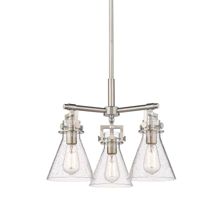 A large image of the Innovations Lighting 411-3CR-16-21 Newton Cone Pendant Satin Nickel / Seedy