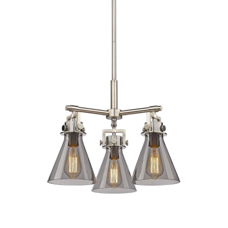 A large image of the Innovations Lighting 411-3CR-16-21 Newton Cone Pendant Satin Nickel / Plated Smoke