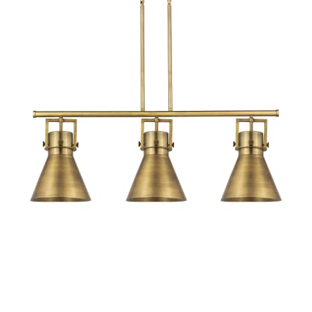 A large image of the Innovations Lighting 411-3I-13-42 Newton Cone Pendant Brushed Brass