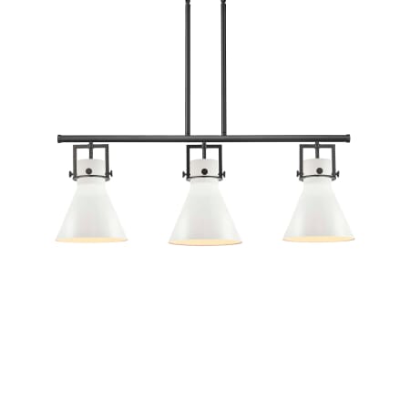 A large image of the Innovations Lighting 411-3I-13-42 Newton Cone Pendant Matte Black / White