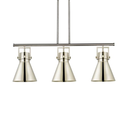 A large image of the Innovations Lighting 411-3I-13-42 Newton Cone Pendant Polished Nickel