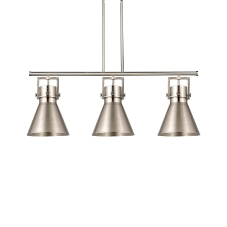 A large image of the Innovations Lighting 411-3I-13-42 Newton Cone Pendant Satin Nickel