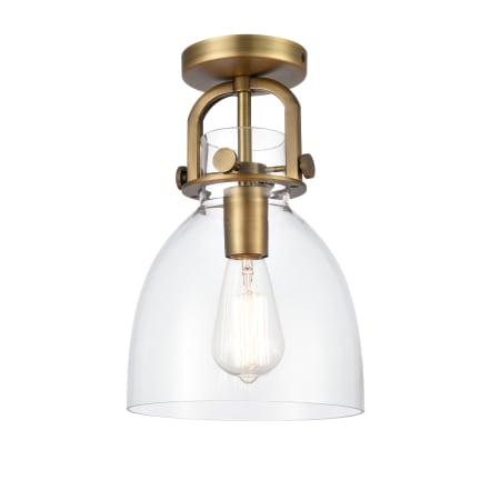 A large image of the Innovations Lighting 412-1F Newton Brushed Brass / Clear