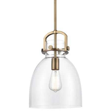A large image of the Innovations Lighting 412-1S-10 Newton Brushed Brass / Clear