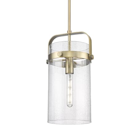 A large image of the Innovations Lighting 413-1SM-17-9 Pilaster Pendant Brushed Brass / Seedy