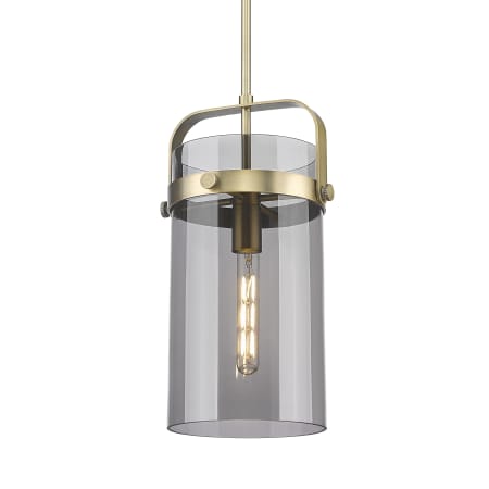 A large image of the Innovations Lighting 413-1SM-17-9 Pilaster Pendant Brushed Brass / Plated Smoke