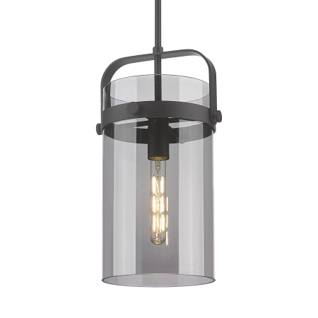 A large image of the Innovations Lighting 413-1SM-17-9 Pilaster Pendant Matte Black / Plated Smoke