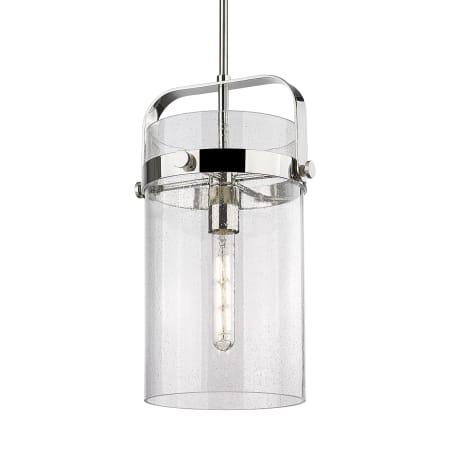 A large image of the Innovations Lighting 413-1SM-17-9 Pilaster Pendant Polished Nickel / Seedy