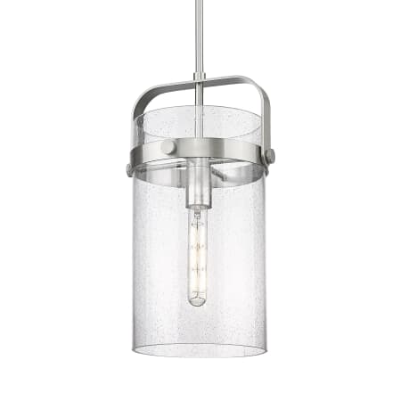 A large image of the Innovations Lighting 413-1SM-17-9 Pilaster Pendant Satin Nickel / Seedy