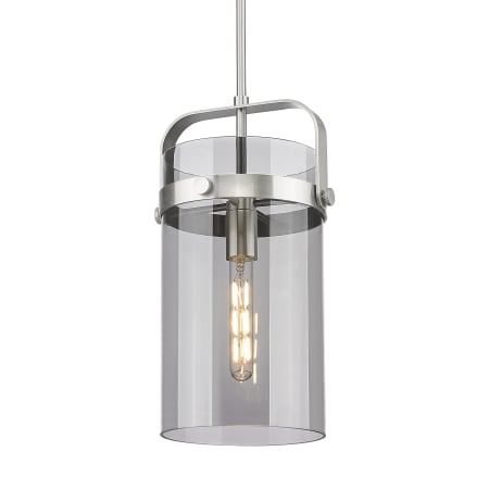 A large image of the Innovations Lighting 413-1SM-17-9 Pilaster Pendant Satin Nickel / Plated Smoke