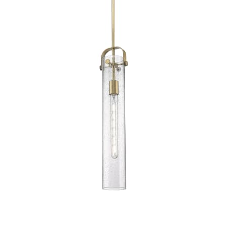 A large image of the Innovations Lighting 413-1SS-15-5 Pilaster Pendant Brushed Brass / Seedy