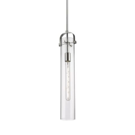 A large image of the Innovations Lighting 413-1SS-15-5 Pilaster Pendant Polished Nickel / Clear