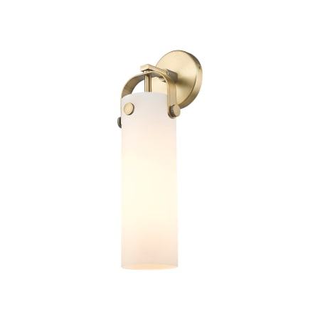 A large image of the Innovations Lighting 413-1W-5-5 Pilaster Sconce Brushed Brass / Matte White