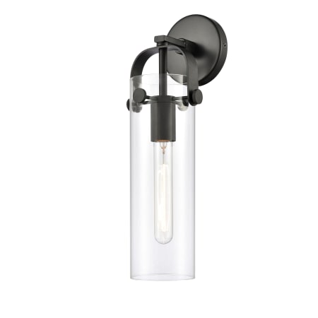 A large image of the Innovations Lighting 413-1W-5-5 Pilaster Sconce Matte Black / Clear