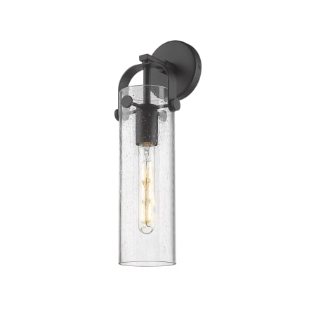 A large image of the Innovations Lighting 413-1W-5-5 Pilaster Sconce Matte Black / Seedy