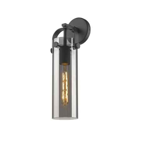 A large image of the Innovations Lighting 413-1W-5-5 Pilaster Sconce Matte Black / Plated Smoke